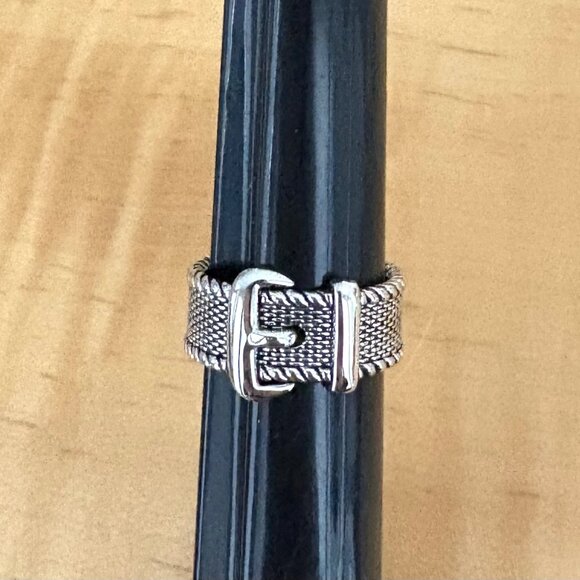 Rhodium Plated Solid Sterling Silver Buckle Ring  Size 7 NWOT Artisan made - Picture 5 of 11